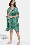 Zivame Artsy Leaves Woven Knee Length Nightdress - Greener Pasture — thumbnail 4